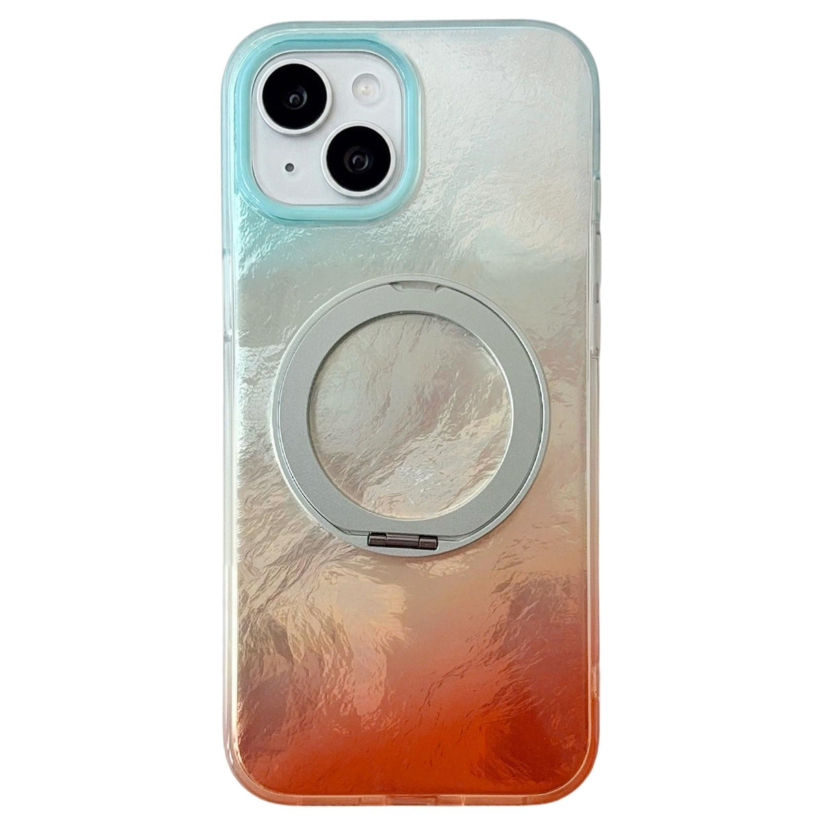 For iPhone 15 Gradient Glacier 360 Magnetic Holder Phone Case - Light Blue - EDA009739609B