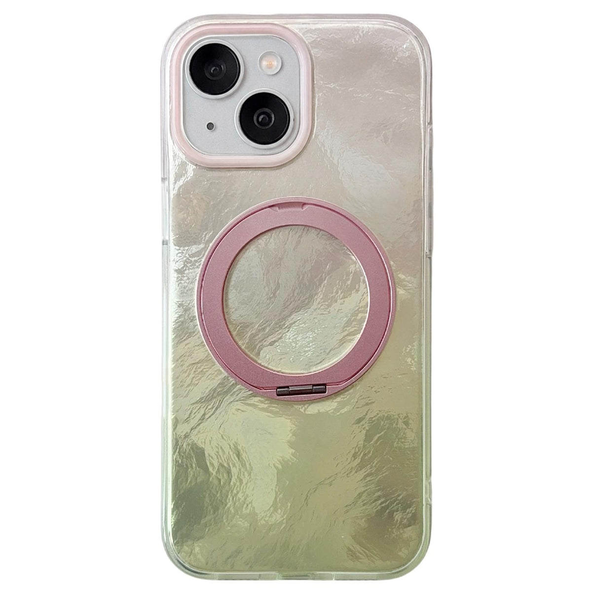For iPhone 15 Gradient Glacier 360 Magnetic Holder Phone Case - Pink - EDA009739609D