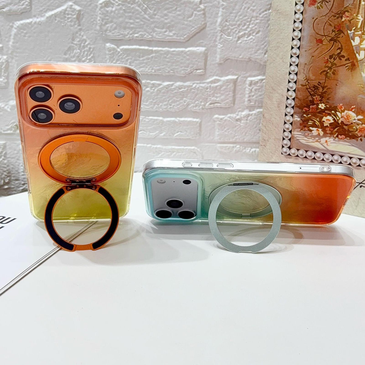 For iPhone 17 Pro Gradient Glacier 360 Magnetic Holder Phone Case - Orange - EDA009739602A