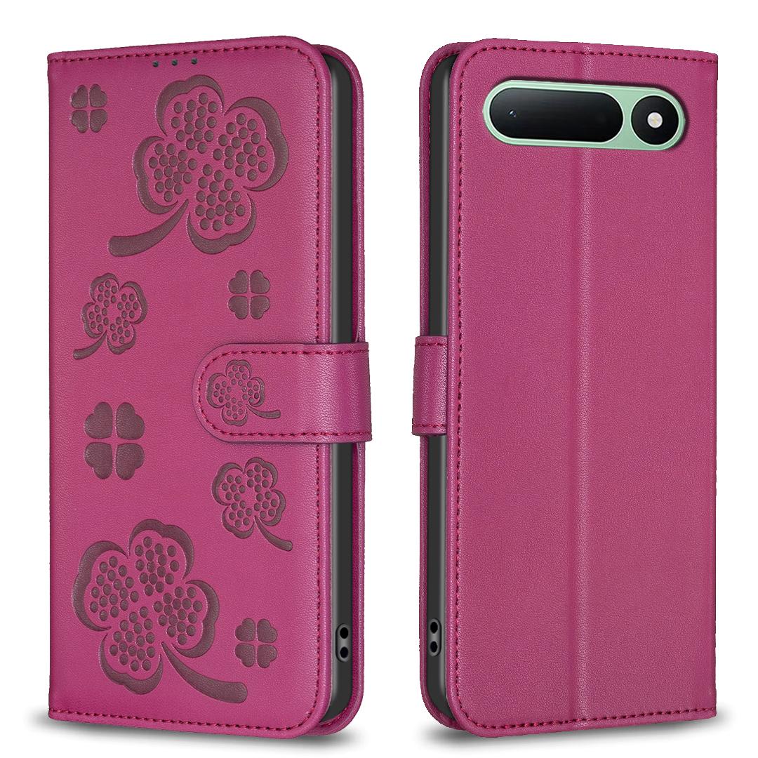 For Tecno Spark 50 5G Four-leaf Embossed Leather Phone Case - Rose Red - EDA009740301A