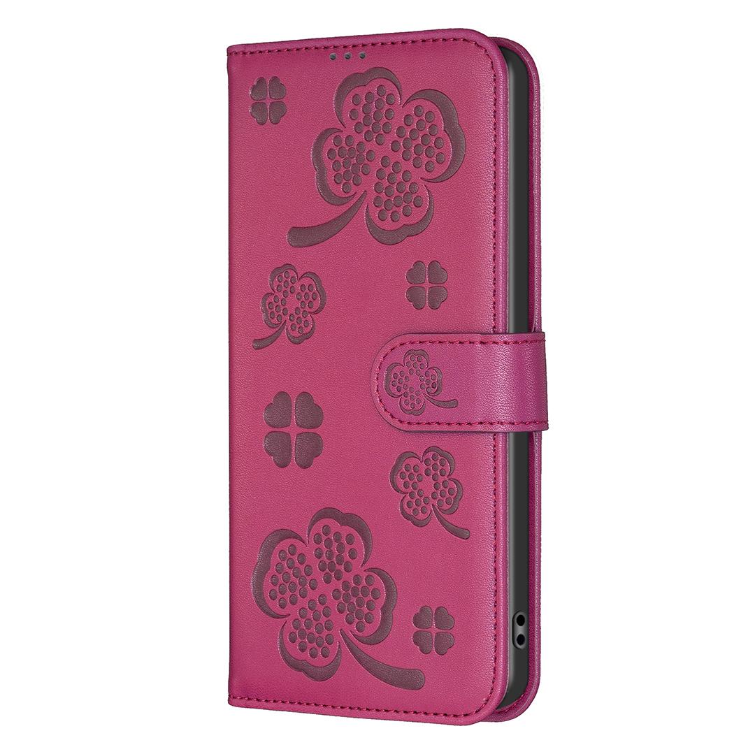 For Tecno Spark 50 5G Four-leaf Embossed Leather Phone Case - Rose Red - EDA009740301A