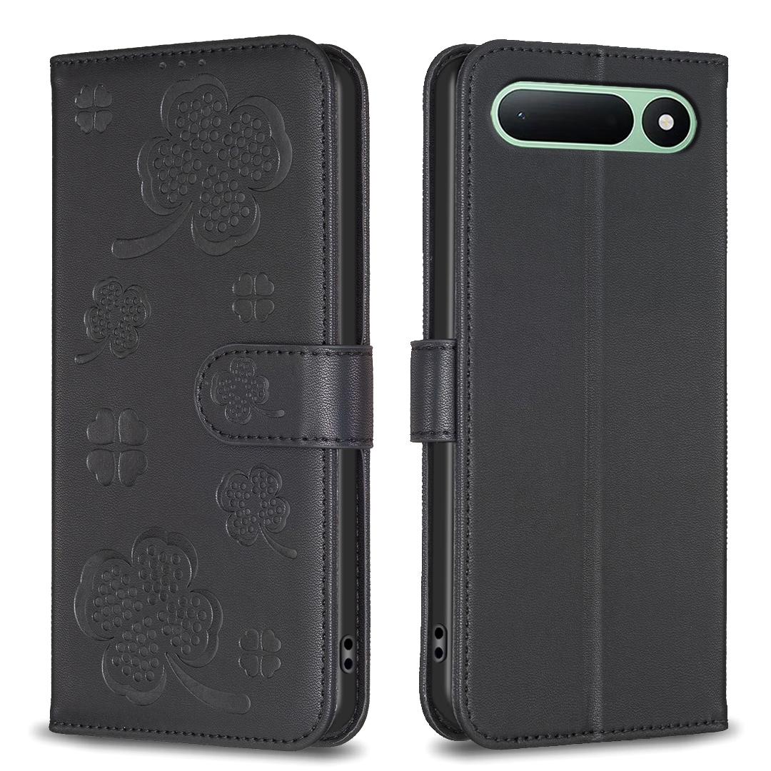 For Tecno Spark 50 5G Four-leaf Embossed Leather Phone Case - Black - EDA009740301C
