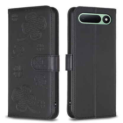 For Tecno Spark 50 5G Four-leaf Embossed Leather Phone Case - Black - EDA009740301C