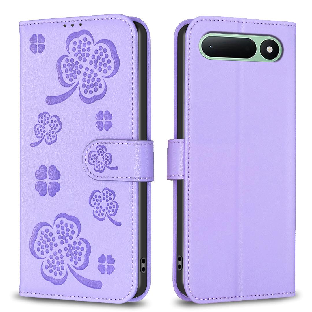 For Tecno Spark 50 5G Four-leaf Embossed Leather Phone Case - Purple - EDA009740301D