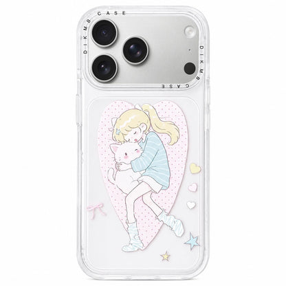 For iPhone 17 Pro Skin Feel Frosted Cartoon Sticker Acrylic Phone Case - Heart Sleeping Girl - EDA009740402C