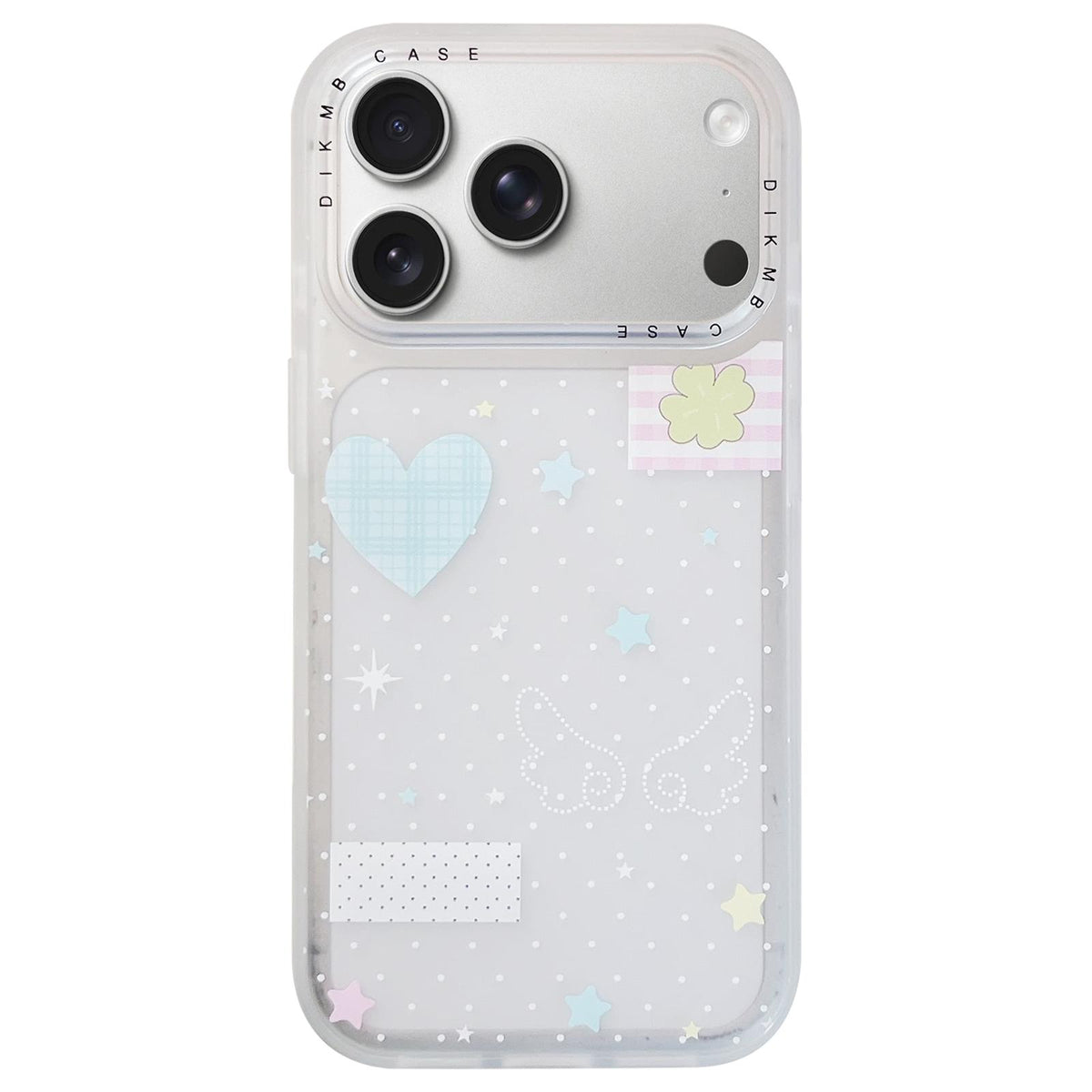 For iPhone 17 Pro Skin Feel Frosted Cartoon Sticker Acrylic Phone Case - Heart Polka Dot Four Leaf Clover - EDA009740402F