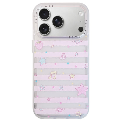 For iPhone 17 Pro Skin Feel Frosted Cartoon Sticker Acrylic Phone Case - Star Striped Musical Notes - EDA009740402H