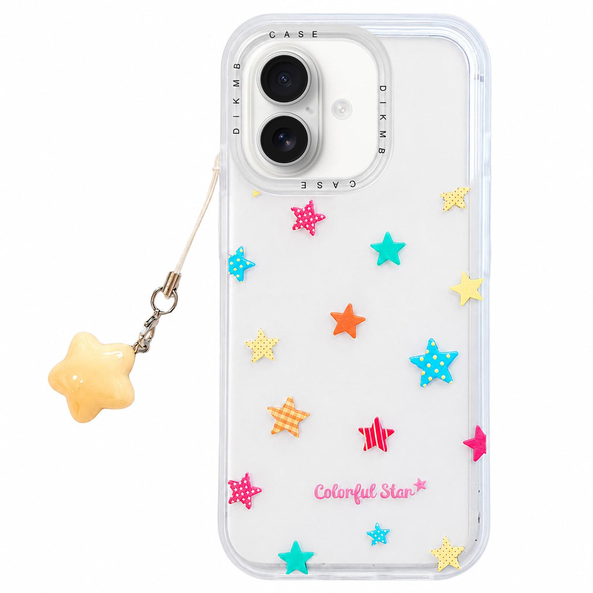 For iPhone 17 Skin Feel Frosted Cartoon Sticker Acrylic Phone Case with Pendant - Colorful Stars - EDA009740503A