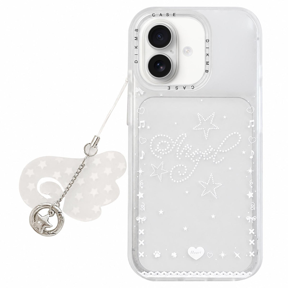 For iPhone 17 Skin Feel Frosted Cartoon Sticker Acrylic Phone Case with Pendant - Angel Diamond - EDA009740503C