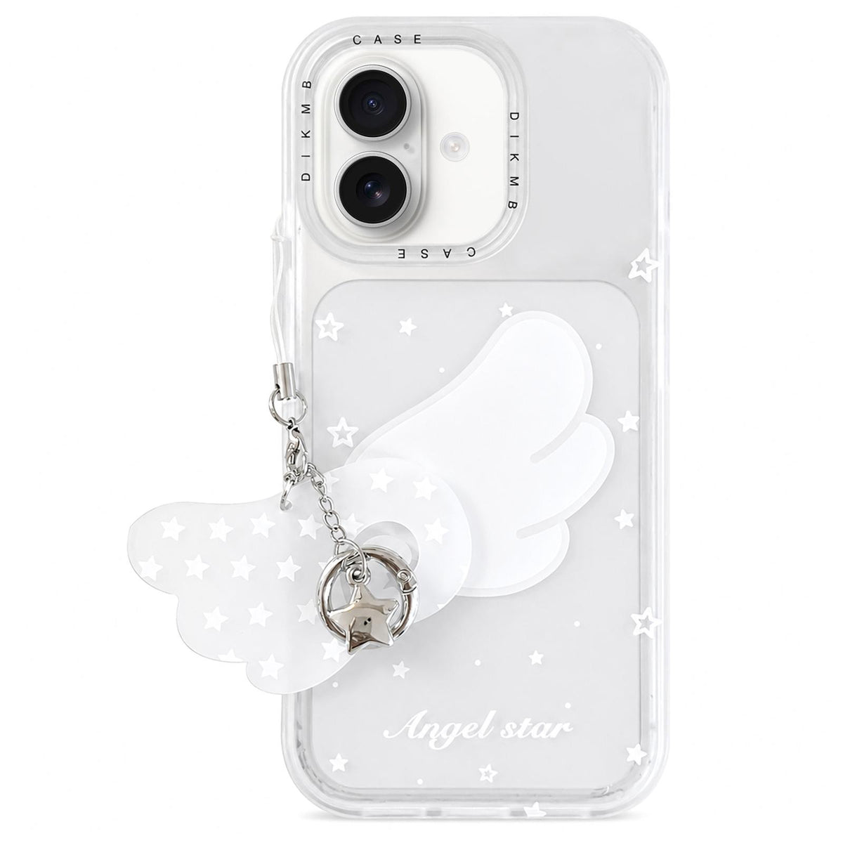 For iPhone 17 Skin Feel Frosted Cartoon Sticker Acrylic Phone Case with Pendant - Star Wings - EDA009740503D