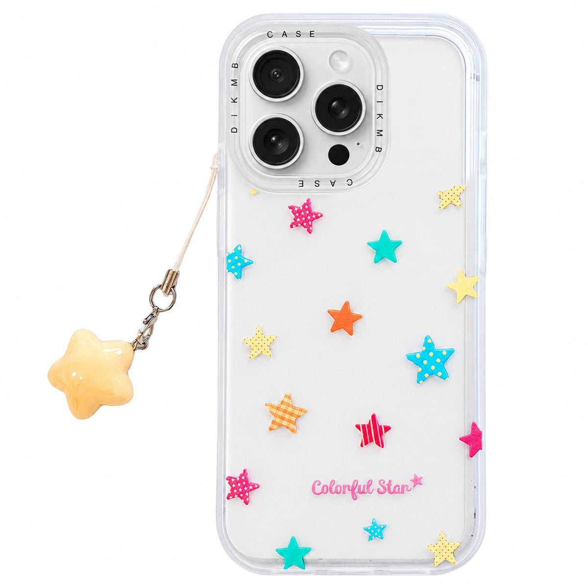 For iPhone 15 Pro Max Skin Feel Frosted Cartoon Sticker Acrylic Phone Case with Pendant - Colorful Stars - EDA009740507A