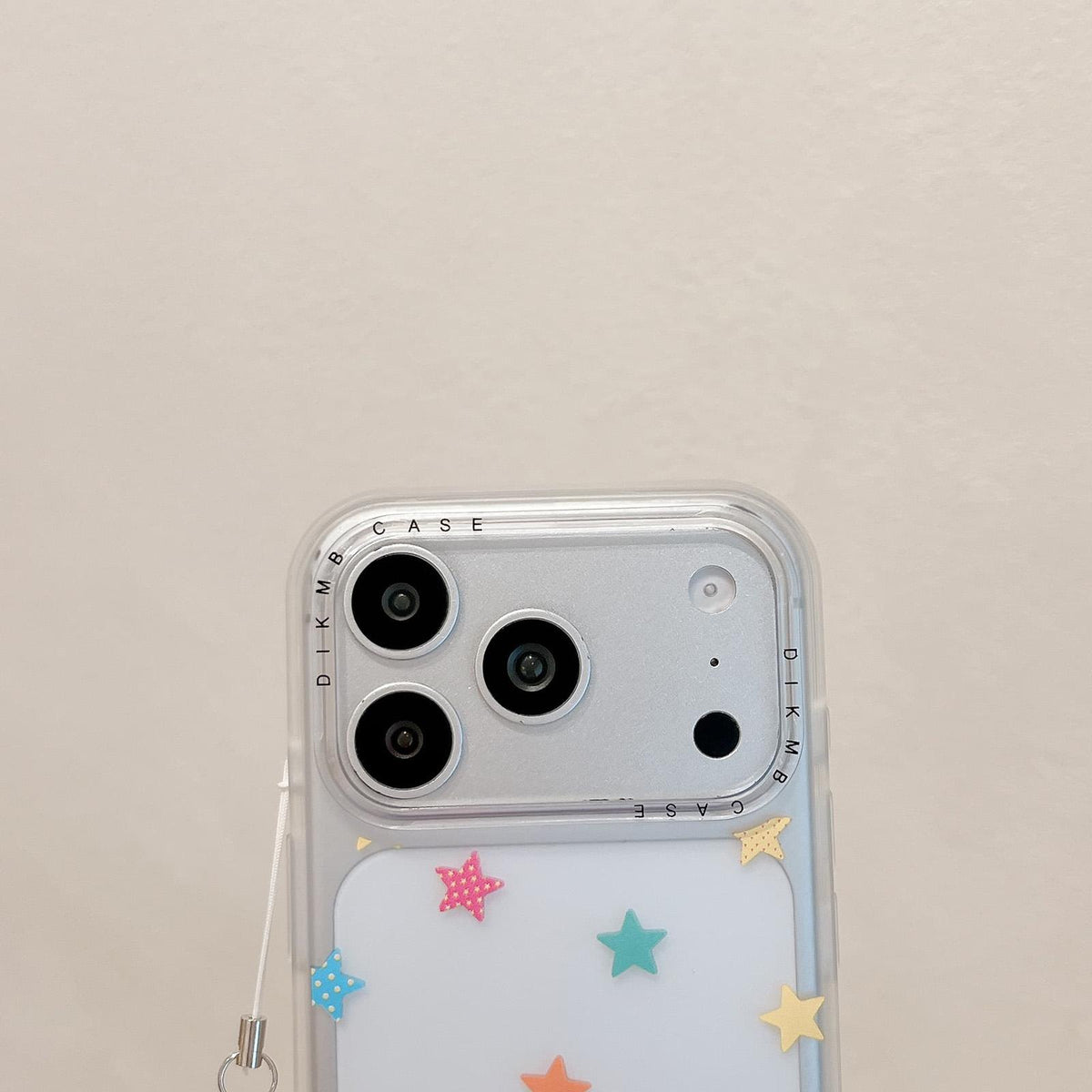 For iPhone 16 Skin Feel Frosted Cartoon Sticker Acrylic Phone Case with Pendant - Colorful Stars - EDA009740506A