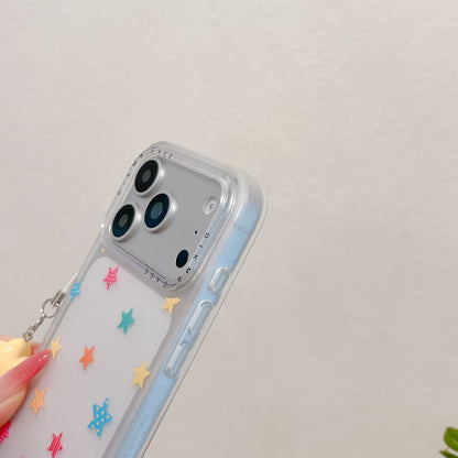 For iPhone 17 Skin Feel Frosted Cartoon Sticker Acrylic Phone Case with Pendant - Colorful Stars - EDA009740503A