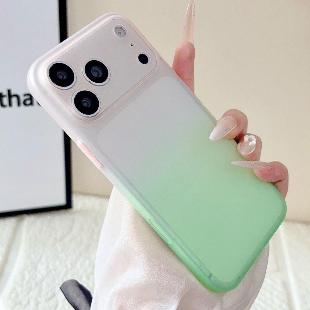 For iPhone 17 Pro Max Gradient Frosted TPU Full Coverage Phone Case - Pink Green - EDA009740601A