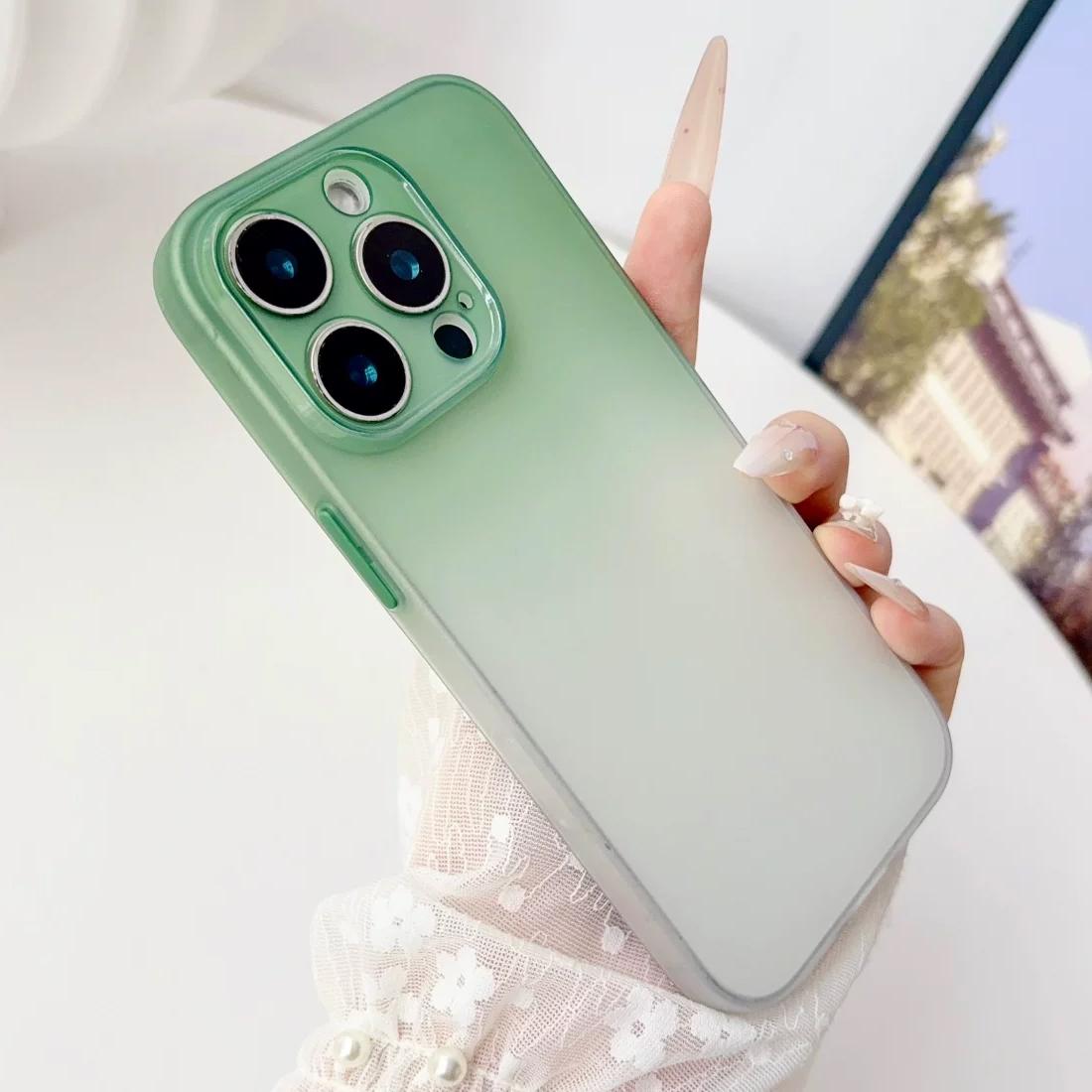 For iPhone 16 Pro Max Gradient Frosted TPU Full Coverage Phone Case - Green White - EDA009740605D