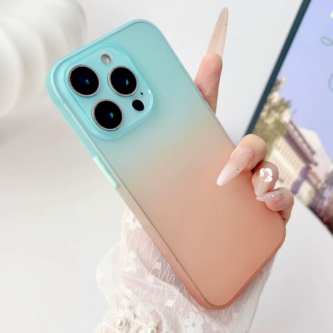 For iPhone 15 Pro Max Gradient Frosted TPU Full Coverage Phone Case - Blue Orange - EDA009740609C