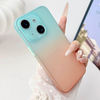 For iPhone 15 Plus Gradient Frosted TPU Full Coverage Phone Case - Blue Orange - EDA009740611C