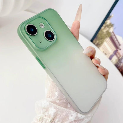 For iPhone 15 Plus Gradient Frosted TPU Full Coverage Phone Case - Green White - EDA009740611D