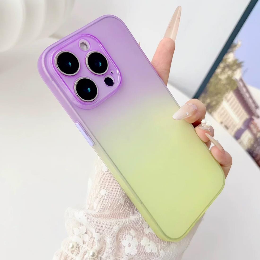 For iPhone 12 Pro Gradient Frosted TPU Full Coverage Phone Case - Purple Yellow - EDA009740622B