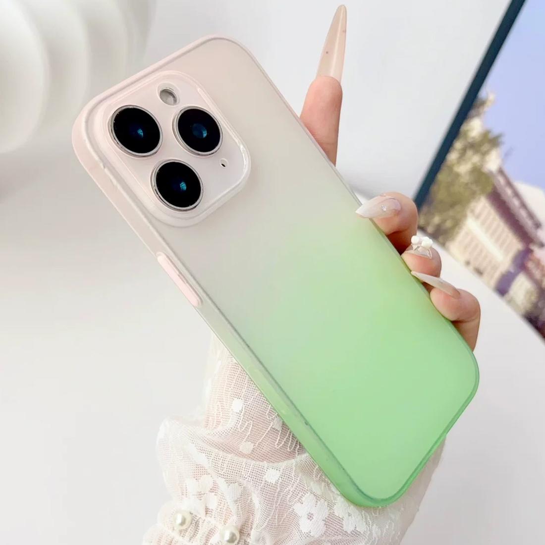 For iPhone 11 Pro Max Gradient Frosted TPU Full Coverage Phone Case - Pink Green - EDA009740623A