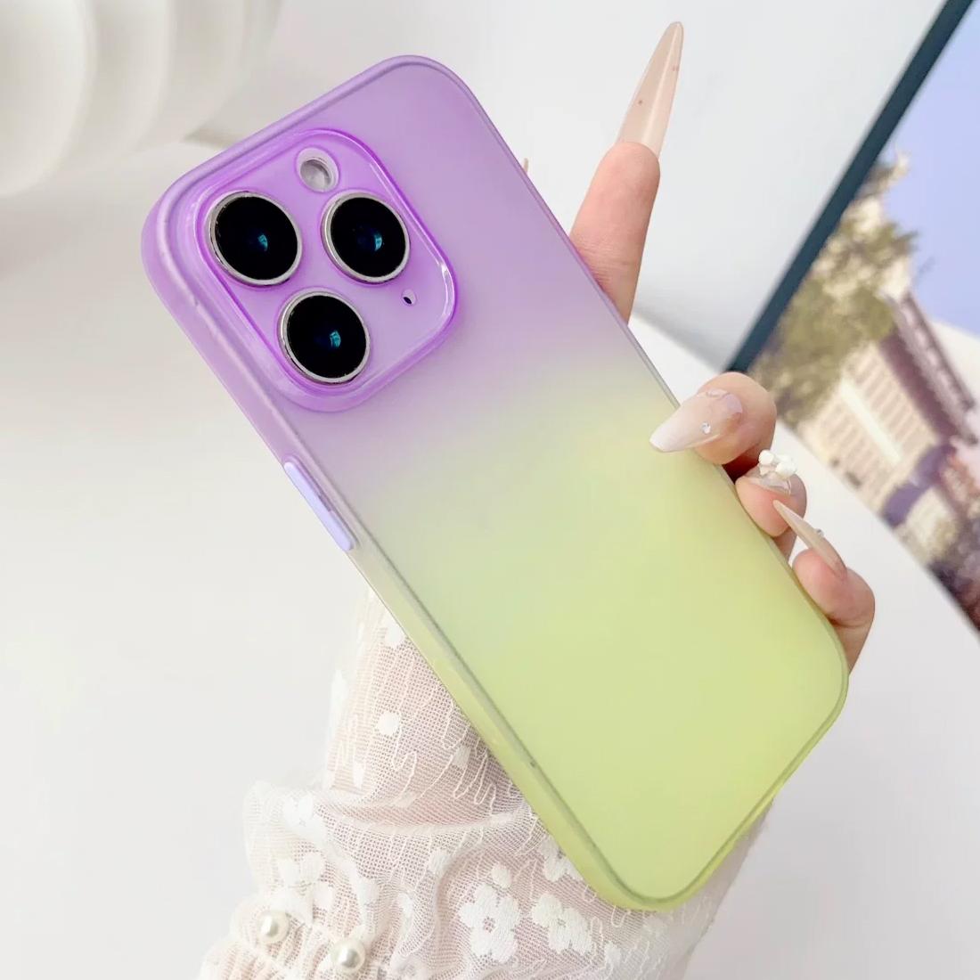 For iPhone 11 Pro Max Gradient Frosted TPU Full Coverage Phone Case - Purple Yellow - EDA009740623B