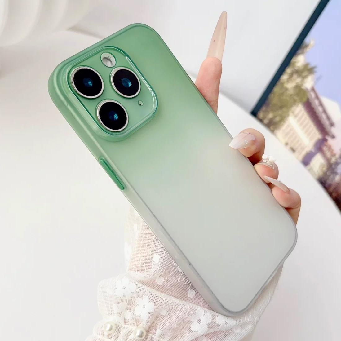 For iPhone 11 Pro Max Gradient Frosted TPU Full Coverage Phone Case - Green White - EDA009740623D