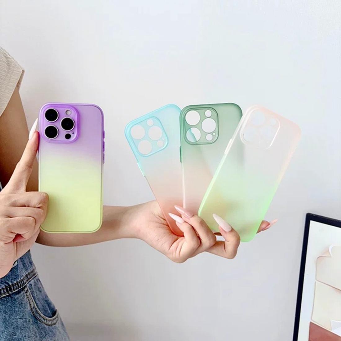 For iPhone 13 Pro Gradient Frosted TPU Full Coverage Phone Case - Blue Orange - EDA009740618C