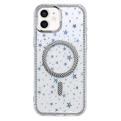 For iPhone 11 Star Pattern Rhinestone Carbon Fiber Magnetic Ring Phone Case - White - EDA009740801E