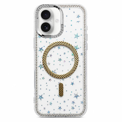 For iPhone 17 Star Pattern Rhinestone Carbon Fiber Magnetic Ring Phone Case - Yellow - EDA009740822B