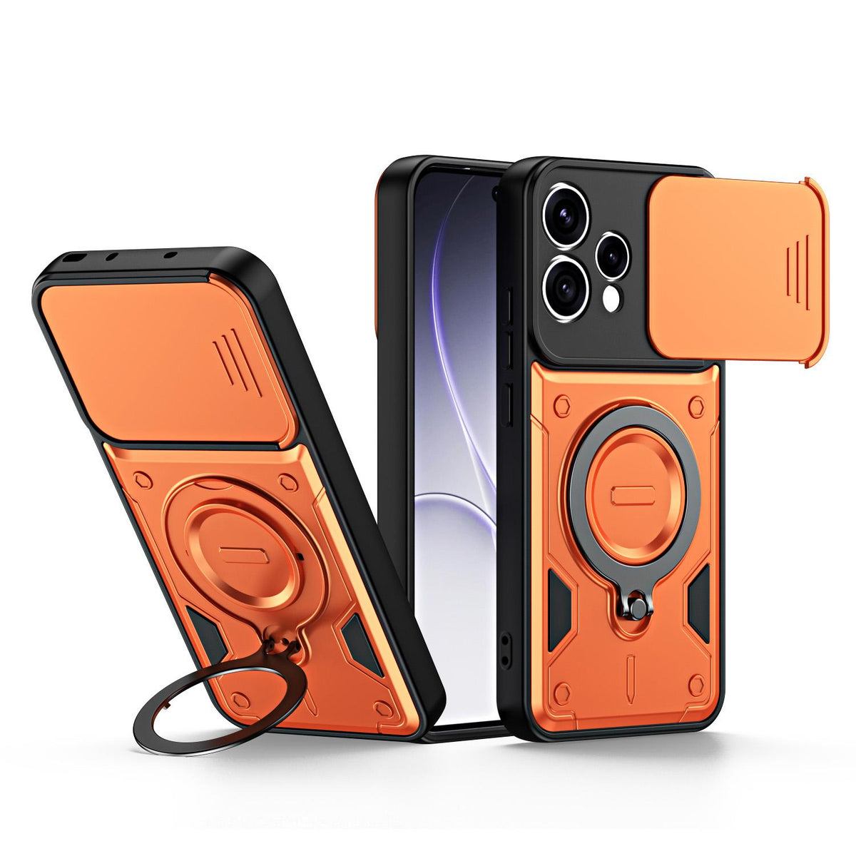 For OPPO Reno15 5G Global Ring Holder Lens Slide Cover Phone Case - Orange - EDA009742702A