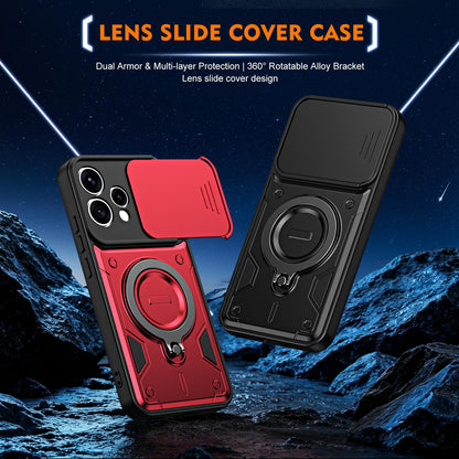 For OPPO Reno15 5G Global Ring Holder Lens Slide Cover Phone Case - Orange - EDA009742702A