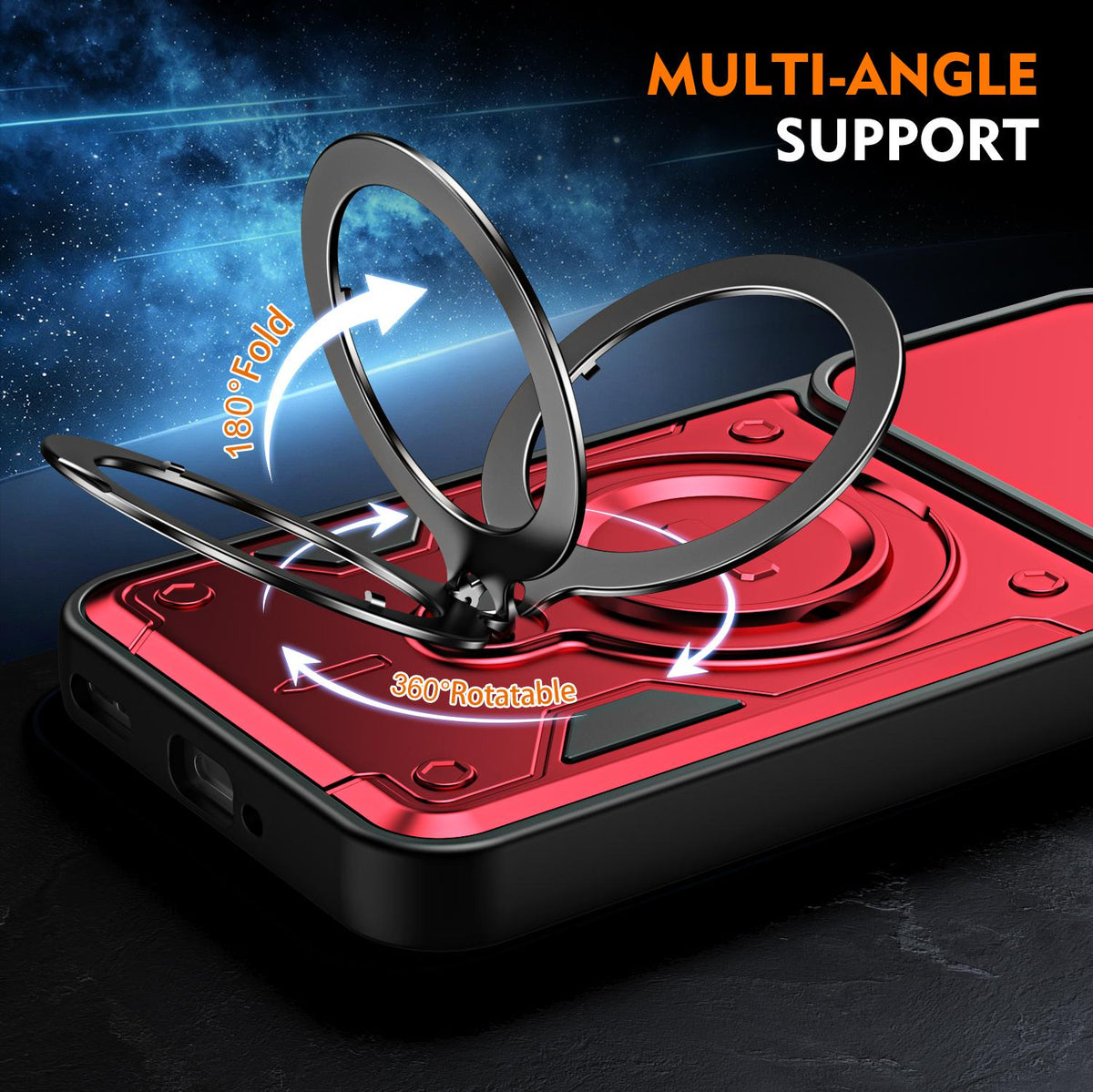For OPPO Reno15 5G Global Ring Holder Lens Slide Cover Phone Case - Orange - EDA009742702A
