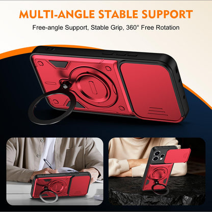 For OPPO Reno15 5G Global Ring Holder Lens Slide Cover Phone Case - Black - EDA009742702C