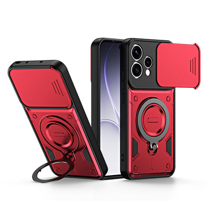 For OPPO Reno15 5G Global Ring Holder Lens Slide Cover Phone Case - Red - EDA009742702D