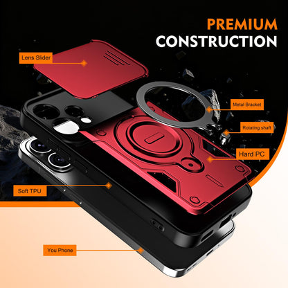 For OPPO Reno15 5G Global Ring Holder Lens Slide Cover Phone Case - Red - EDA009742702D