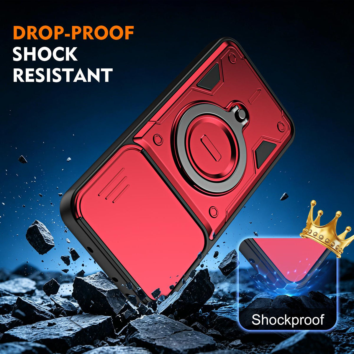 For OPPO Reno15 5G Global Ring Holder Lens Slide Cover Phone Case - Red - EDA009742702D