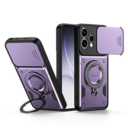 For OPPO Reno15 5G Global Ring Holder Lens Slide Cover Phone Case - Purple - EDA009742702E