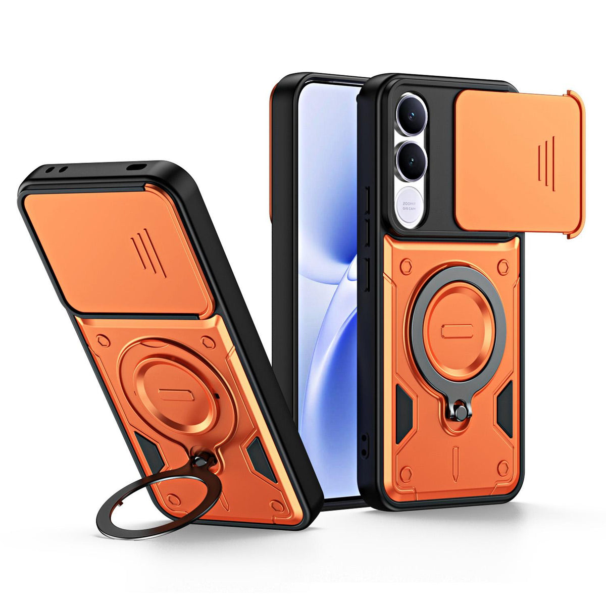 For vivo V70 FE 5G Ring Holder Lens Slide Cover Phone Case - Orange - EDA009742902A