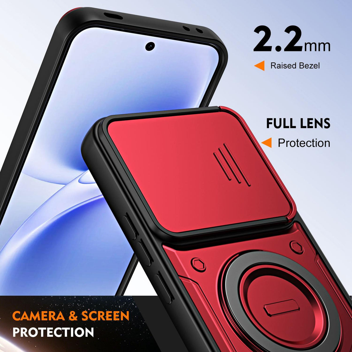 For vivo V70 FE 5G Ring Holder Lens Slide Cover Phone Case - Blue - EDA009742902B