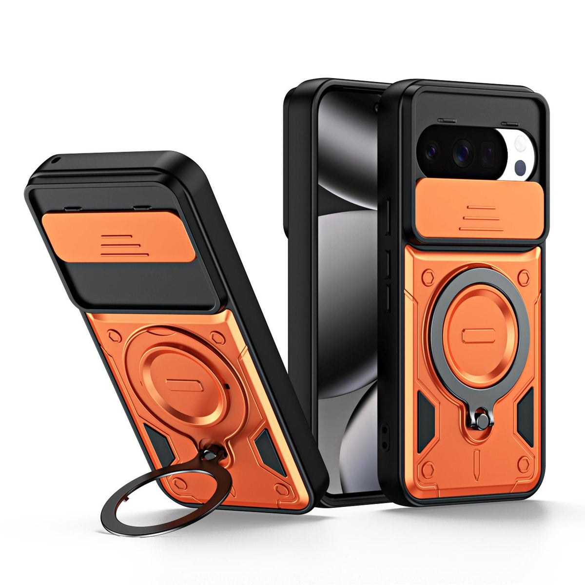 For Google Pixel 10 / 10 Pro Ring Holder Lens Slide Cover Phone Case - Orange - EDA009743001A