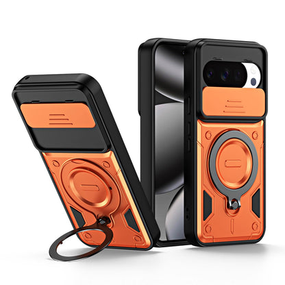 For Google Pixel 10 / 10 Pro Ring Holder Lens Slide Cover Phone Case - Orange - EDA009743001A