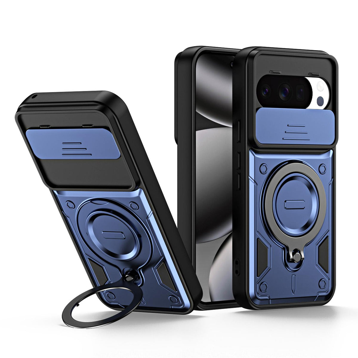 For Google Pixel 10 / 10 Pro Ring Holder Lens Slide Cover Phone Case - Blue - EDA009743001B