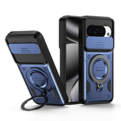 For Google Pixel 10 / 10 Pro Ring Holder Lens Slide Cover Phone Case - Blue - EDA009743001B