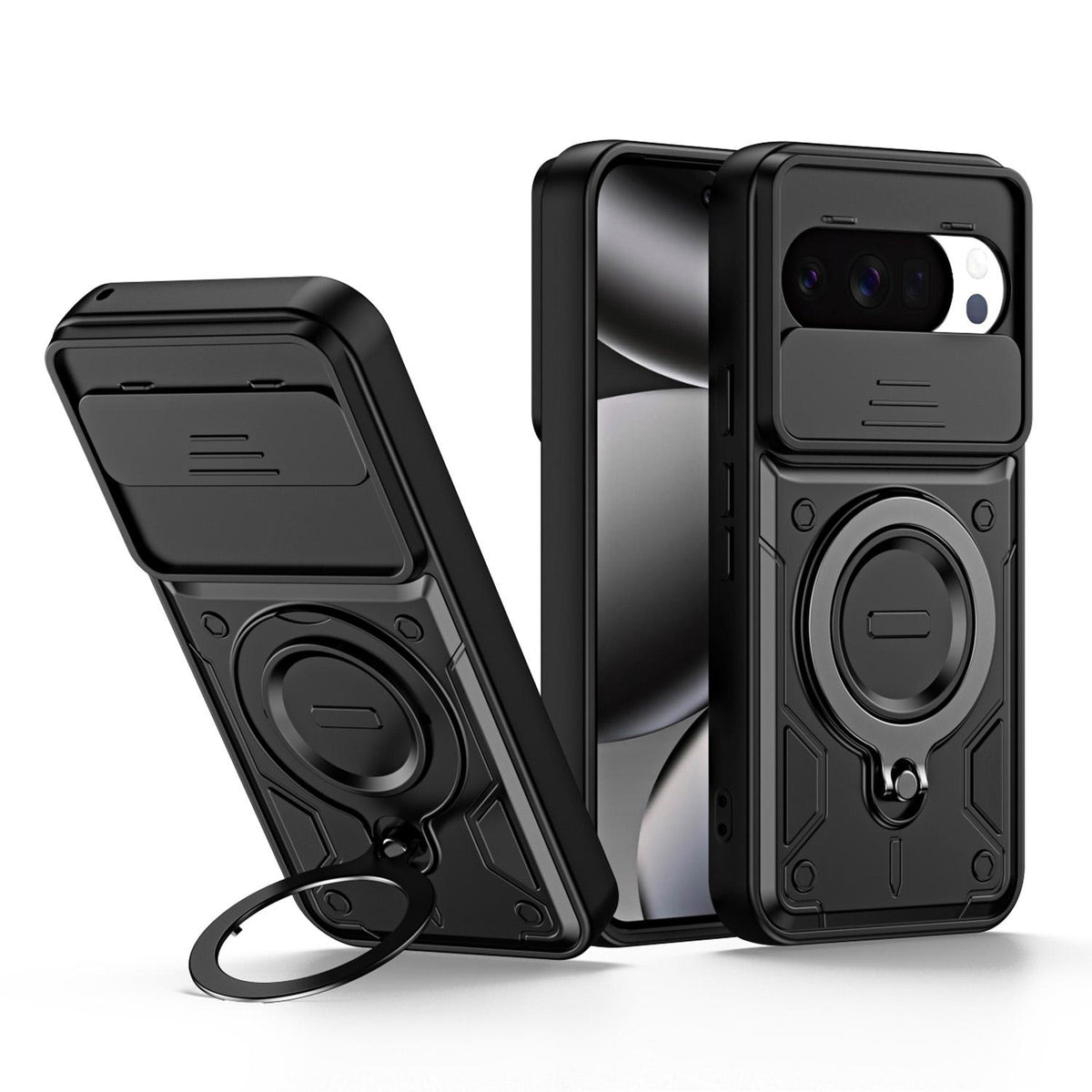 For Google Pixel 10 / 10 Pro Ring Holder Lens Slide Cover Phone Case - Black - EDA009743001C
