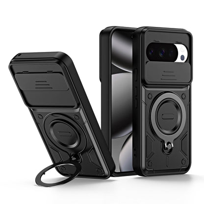 For Google Pixel 10 / 10 Pro Ring Holder Lens Slide Cover Phone Case - Black - EDA009743001C