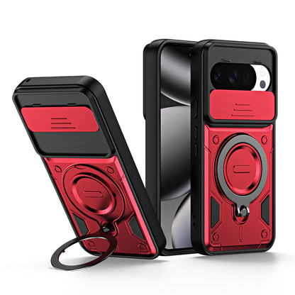 For Google Pixel 10 / 10 Pro Ring Holder Lens Slide Cover Phone Case - Red - EDA009743001D