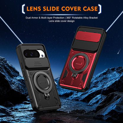 For Google Pixel 10 / 10 Pro Ring Holder Lens Slide Cover Phone Case - Red - EDA009743001D