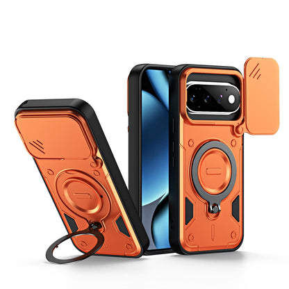 For Google Pixel 11 / 11 Pro Ring Holder Lens Slide Cover Phone Case - Orange - EDA009743003A