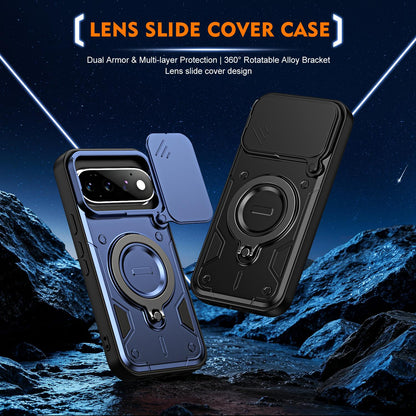 For Google Pixel 11 / 11 Pro Ring Holder Lens Slide Cover Phone Case - Blue - EDA009743003B