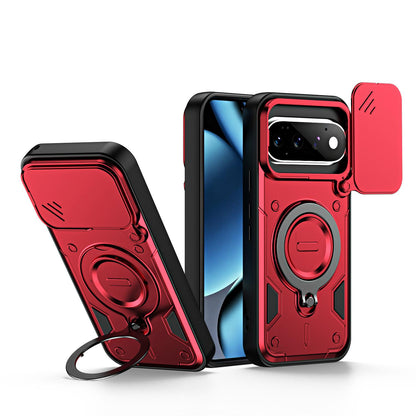 For Google Pixel 11 / 11 Pro Ring Holder Lens Slide Cover Phone Case - Red - EDA009743003D